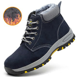 Winter Boots Steel Toe Safety Work Shoes Men Water-Proof Puncture-Proof Suede Leather Work Boots Plush Warm Safety