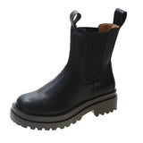 Trend Women Short Tube Chelsea Boots Black Slip-on Ladies Punk Ankle Boots Leisure PU Rain Boots Women Fur Platform