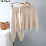 Pieces Set Women hooded sweater Tracksuit Turtleneck Sweater + Carrot Jogging Pants Pullover Sweater Set CHIC Knitted