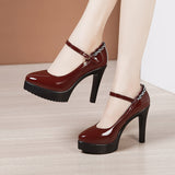 Leather Catwalk High Heel Women's Pointed High Heel Thick-Soled Waterproof Platform Professional Black Work Shoes Large-Size Single