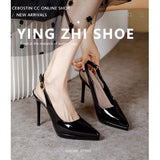 Breakj Large-Size New Ultra-High Patent Leather Pointed Back Tripty Sandals High Heels Women's Top Fine Back Empty Single