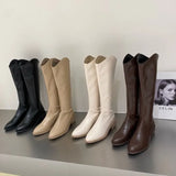 Breakj Versatile Fashion Leather Boots Thick Heel Pointed Long Boots Knight Boots Women's