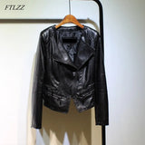 Women Pu Leather Jacket Spring Autumn Short Jackets Female Turn-down Collar Outerwear Black Slim Faux Soft Leather