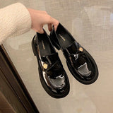 Breakj 2023 New Fashion Small Fragrant Wind Lacquer Leather Round Head Low Heel Single Shoes Women's Type Small Leather
