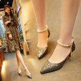Breakj Sandals Women's Spring 2025 New Korean Version One-字 Buttoned Pearl Tip Fine And Frosted High Heel Single