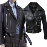 New Women Autumn Winter Black Faux Leather Jackets Zipper Basic Coat Turn-down Collar Motor Biker Jacket With