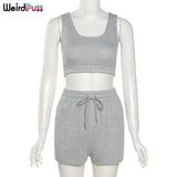 Puss 2021 Cotton Tracksuit Women Sporty Casual Strapless Top+Biker Shorts Matching Set Summer Trend Streetwear Slim
