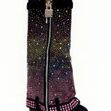 Breakj Heel Cowboy Boots All Over The Sky Star Diamond Pointed Women's Boots Plus Size Long Belt Buckle Heel