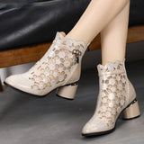 sale 2022 Spring Summer Fashion Rhinestones Gauze Sandals Thick Heels Mesh Autumn Ankle Boots Female Hollow Women's Shoes