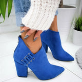 Boots Pointed High Heels Shoes Solid Color Leather Ankle Boots Female Boots Fashion Thick Heel Back Zipper Women