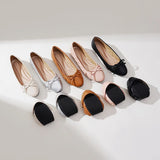 Big Size Bowtie flat shoes woman round toe crystal glitter slip on loafers soft bottom bow ballet flats ladies OL