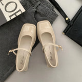 Breakj New Rough Heel Love Small Leather Shoes Women's Shoes New Spring French Niche Mary Jane Black Square Head Single
