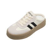 Slippers Women Wear A Pair Of White Shoes With Thick Soles Without Heels In