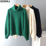 Winter cashmere oversize thick Sweater pullovers Women 2021 loose puff sleeve turtleneck big size Sweater Pullover