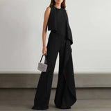 Celmia Holiday O-neck Jumpsuits Fashion Asymmetrical Summer Women Long Rompers Sleeveless Ruffles Casual Wide Leg Pant