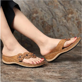 Breakj Summer Plus-Size Sandals Female Multi-Color Handmade Retro Flowers Flat Slope And Clip Toe
