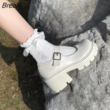 Jane Ladies Autumn Japanese Style Lolita Shoes Vintage Soft High Heel Platform Leather College Student White Black
