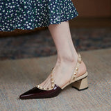 Pointed Toe Thick Heel Sandals Personality Rivet Female Shoes Slip-on Casual Shoes Women Summer New Sandals Women's