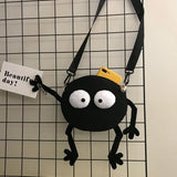 Streetwearwomen Canvas Messenger Bags Funny Cute Ugly Cute Small Bag One-shoulder Small Black Wool Briquette
