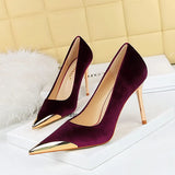 Breakj Banquet Fashion Light Luxury High Heels With High Heel Metal Pointed Suede