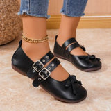 And South Korea Large-Size Belt Buckle Round Head Flat-Soled Single Shoes New Bow Bow Shallow Breathable Lazy Boat