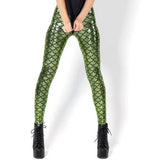Women Fish Scale Print Mermaid Leggings Push Up Stretch Shiny Pants Casual