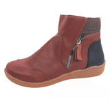 Breakj Short Boots Winter Fashion Leather Spliced Flat-Bottomed Zipper Martin Boots Large Women's