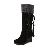Snow Boots Women Winter Shoes Warm Cotton Shoes Cold Winter Knee High Boots Ladies Wedge Heels Boots 7cm Plus Size