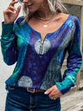 Spring Vintage Printed Chic T Shirts Womens 2022 Fashion O Neck Long Sleeves Loose Zipper Sweatshirts Office Elegant T