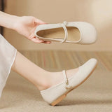 Shallow-Mouth Dress, Lovely Single Shoes, One-Word Buckle, Thick Heels, Fashion Anti-Skid Shoes In The Summer Of