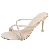 New High Heels, Medium Heels, Round Head Slippers, Zigzag Water Drill, Cool Drags For Girls To Wear In