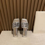 2024 Summer Women's Slippers Roman Fashion Designer Flat Sandals Latex Soft Sole Female Breathable Beach Sequin
