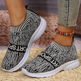 Women's Lightweight Casual Walking Shoes Fashion Striped Knitted Platform Sneakers Women Slip-On Breathable Mesh Flats Plus