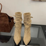 Breakj Boots Autumn And Winter Pile Tip Tip Show Thin Folded Belt Buckle New Western Temperament 2025 Increase Apparent Thin Short