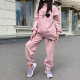 Heart Printed Fleece Women's Tracksuit Hoodies 2 Piece Set Sweatshirt + Pants Women Sport Suit Winter