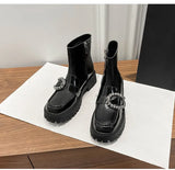 Bacchus Buckle Ankle Boots 2021 Autumn Winter Thick Bottom Martin Boots Short Tube Women's Patent Leather Platform