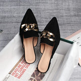 Breakj Bottom Half Slippers Women's Spring And Autumn New Pointed Metal Chain Muller Shoes Single Shoes 41-43