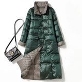 Women Double Sided Down Long Jacket Winter Stand Collar 90% White Duck Down Coat Single Breasted Thick Warm Snow