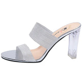 2022 Fashion Silver High Heels Sandals Women Summer Transparent Heeled Slippers Woman Open Toe Shiny Party Shoes