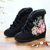 Breakj Boots Short Boots With Cotton And Wool Embroidered Boots, Embroidered Shoes Cloth Boots Inside The High Wedge Women's