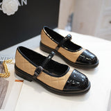 Strap Mary janes camellia flower embroider flat shoes leather patchwork lolita flats women round toe plaid loafers size