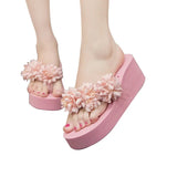 Handmade Women Sandals Fashion Flower Summer Sandals Women Wedges Flip Flops Platform Beach Non-Slip Flowers Slippers