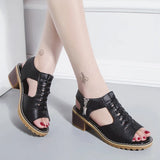 Sandal Women 2023 Summer New Fish Mouth Face Hollow Woven Thick Heel With Plus Size