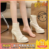 Breakj With Thick Bottom Height Small Ankle Boots Women 2025 Autumn New Square Bows Short Boots French Elegant Thin Skin