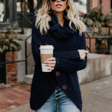Solid Knited Sweaters Women Autumn Irregular Hem Buttons Knitted Pullover Female Korean Plus Size Jumper