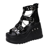 Female Stylish Gothic Zipper High Wedges Sandals Summer Platform Punk Street women's Sandals Fish Mouth Shoes