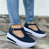 Shoes 2021 Fashion Size 43 Casual Platform Shoes Round Toe Flat Loafers Women Buckle Wedge Women's Shoes Zapatillas