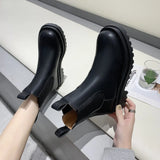 Trend Women Short Tube Chelsea Boots Black Slip-on Ladies Punk Ankle Boots Leisure PU Rain Boots Women Fur Platform