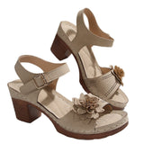 Breakj Large Size High Heel Sandals Large Flower Decoration With A Buckle Thick Heel