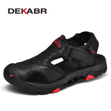 Men's Soft Beach Shoes Summer Men Outdoor Genuine Leather Sandals Walking Breathable Slippers Lightweight Outside
